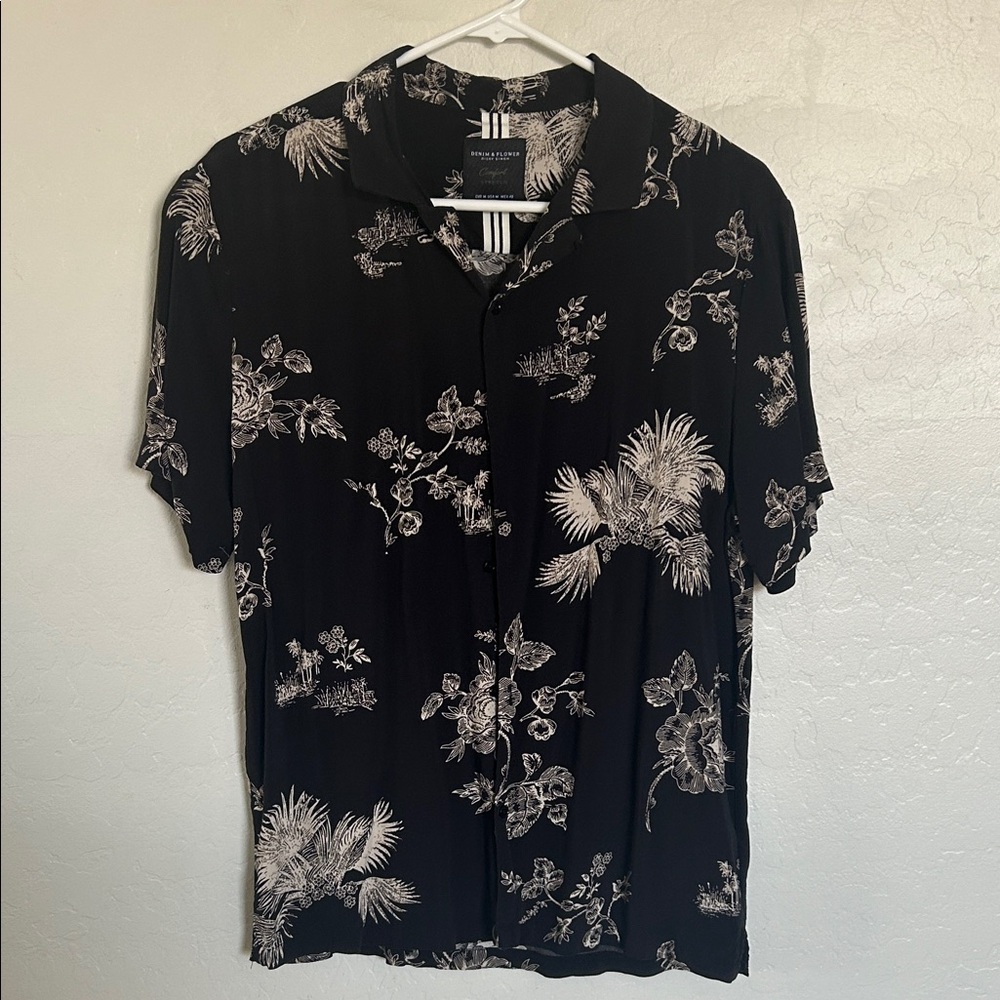 Denim & Flower Black and White Floral Men's Shirt